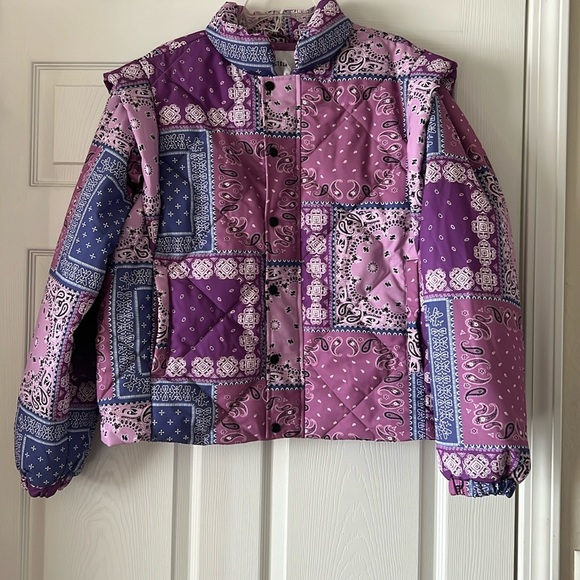 pistola Jackets & Blazers - PISTOLA CALLISTA PINK ORCHARD BANDANNA LONG SLEEVE PUFFER JACKET AND VEST! SZ L.